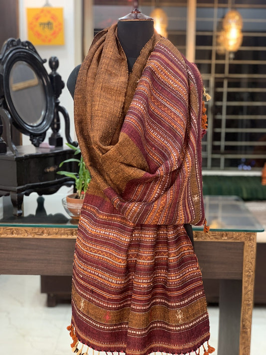 Rust By Magenta Handwoven Tussar Silk Ghicha Bhujodi Stole