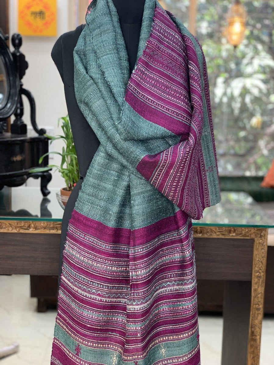 Peacock Green by Magenta Handwoven Tussar Silk Ghicha Bhujodi Stole