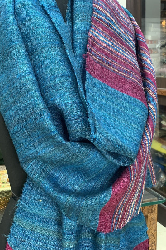 Torquiose Blue with Magenta Handwoven Tussar Ghicha Bhujodi Stole