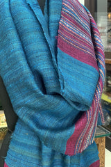 Torquiose Blue with Magenta Handwoven Tussar Ghicha Bhujodi Stole