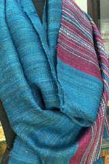 Torquiose Blue with Magenta Handwoven Tussar Ghicha Bhujodi Stole