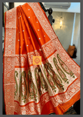 Orange Pure Katan Silk Banarasi