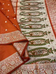 Orange Pure Katan Silk Banarasi