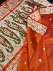 Orange Pure Katan Silk Banarasi