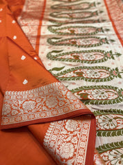 Orange Pure Katan Silk Banarasi