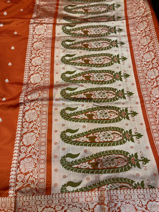 Orange Pure Katan Silk Banarasi