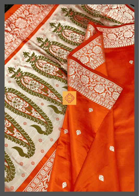 Orange Pure Katan Silk Banarasi