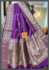 Purple Handwoven Pure Katan Silk Banarasi with Gold Zari weaving