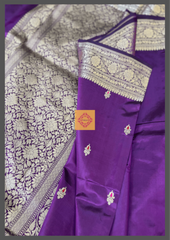 Purple Handwoven Pure Katan Silk Banarasi with Gold Zari weaving