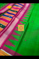 Green Pure Mulberry Silk Double Pallu Handwoven Berhampuri Saree