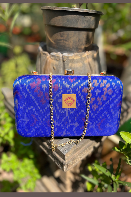 Royal Blue Pure Silk Rajkot Patola Clutch