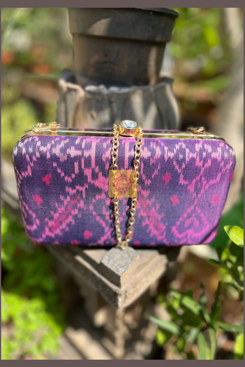 Purple Pure Silk Rajkot Patola Clutch