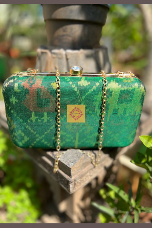 Traditional Green Pure Silk Rajkot Patola Clutch