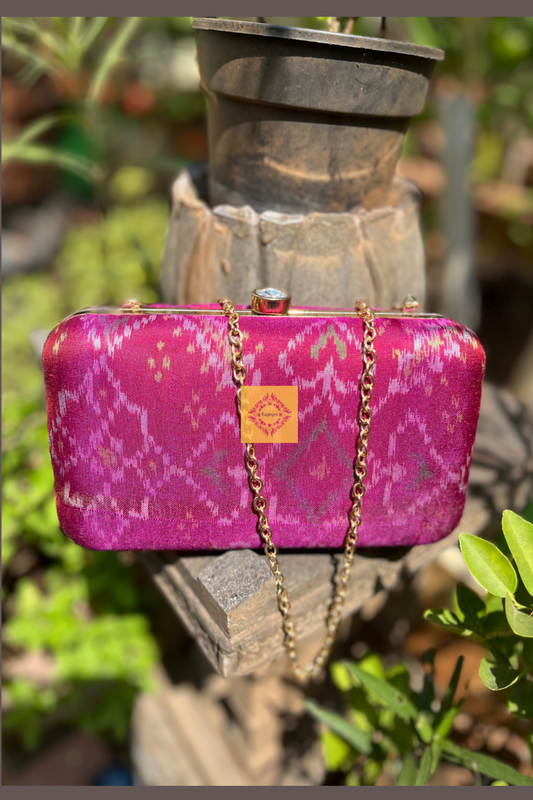 Magenta Pure Silk Rajkot Patola Clutch