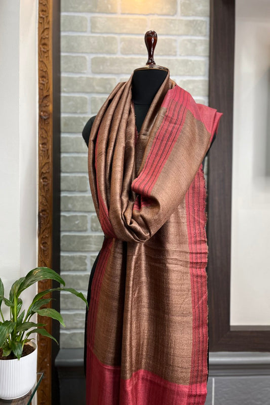 Coffee Brown Pure Tussar Silk Dupatta