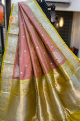 Rose Pink with Yellow dual tone ( Dhup-Chaav) pure silk saree