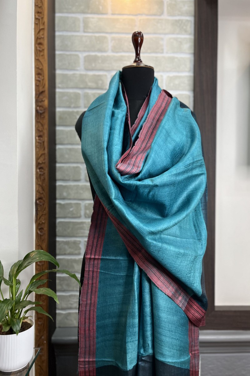 Firozi ( Chintamani Coloured) Pure Tussar Silk Dupatta