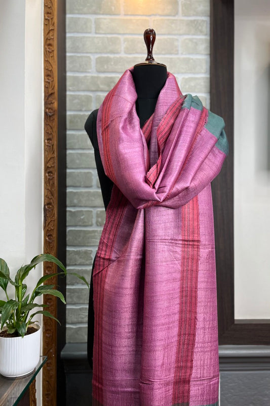 Pink-Peach Pure Tussar Silk Dupatta