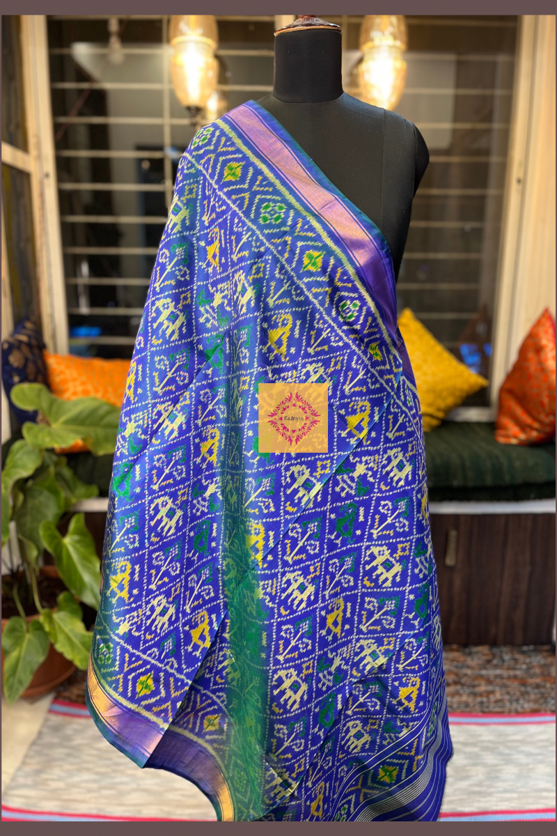 Peacock Blue Pure Silk Rajkot Patola Dupatta