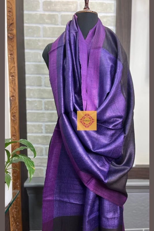 Purple Pure Tussar Silk Dupatta With Pink Border