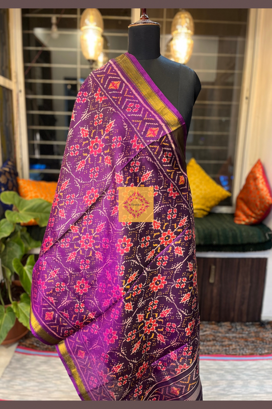 Plum coloured Pure Silk Rajkot Patola Dupatta