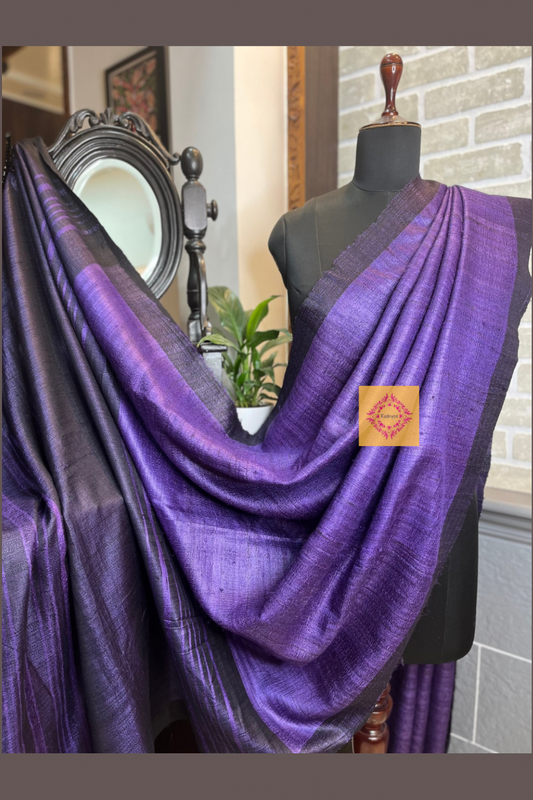 Pure Tussar Silk Purple sarees with contrast black pallu