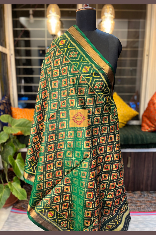 Dark Green Pure Silk Rajkot Patola Dupatta