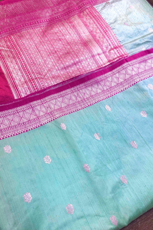 Light blue Pure Raw Silk Banarasi Saree