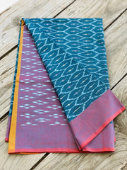 Peacock Blue Handloom Cotton Ikkat Saree