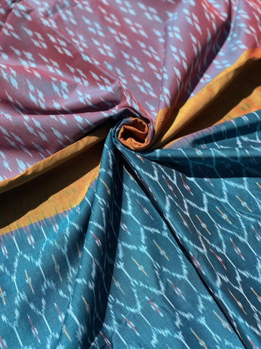 Peacock Blue Handloom Cotton Ikkat Saree