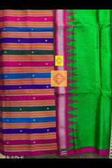 Green Pure Mulberry Silk Double Pallu Handwoven Berhampuri Saree