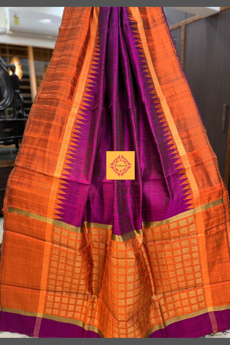 Pure Raw Magenta Saree with Rust border