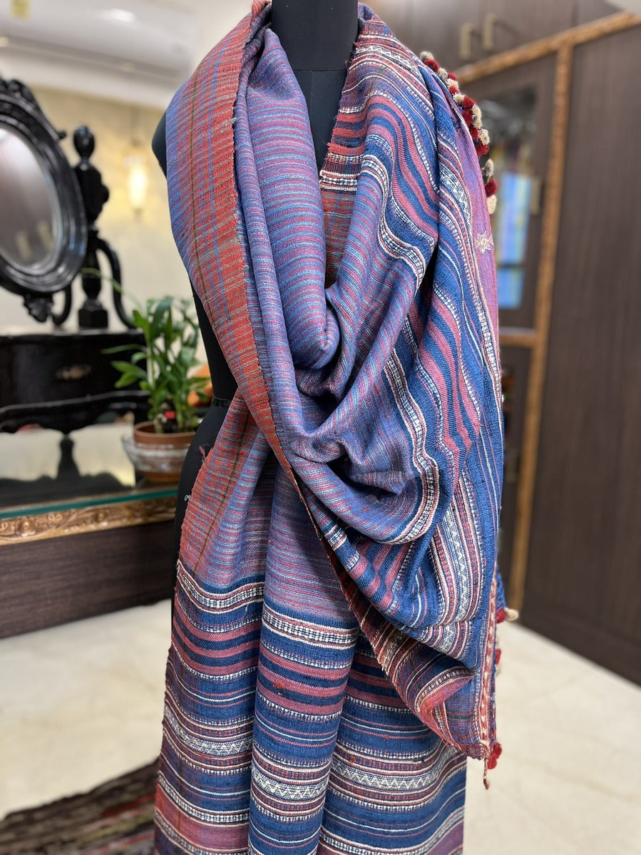 Purple with Midnight Blue Ikkat Tussar Silk Ghicha Handwoven Bhujodi Dupatta