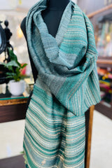 Tussar Silk Teal Blue Bhujodi Stole with Firozi Coloured Weaving