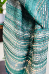 Tussar Silk Teal Blue Bhujodi Stole with Firozi Coloured Weaving