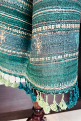 Tussar Silk Teal Blue Bhujodi Stole with Firozi Coloured Weaving