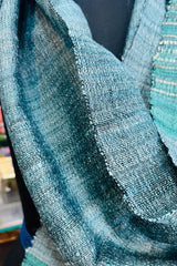 Tussar Silk Teal Blue Bhujodi Stole with Firozi Coloured Weaving