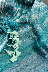 Tussar Silk Teal Blue Bhujodi Stole with Firozi Coloured Weaving