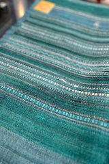 Tussar Silk Teal Blue Bhujodi Stole with Firozi Coloured Weaving