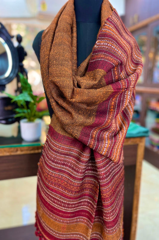 Tussar Silk Rust Bhujodi Stole with Maroon Weaving