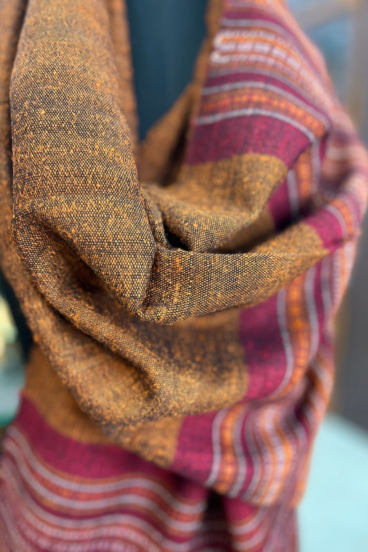 Tussar Silk Rust Bhujodi Stole with Maroon Weaving