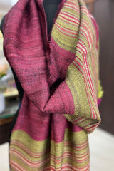 Tussar Silk Magenta Bhujodi Stole with Green Weaving