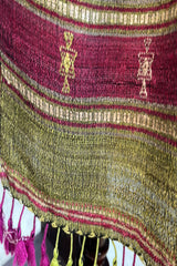 Tussar Silk Magenta Bhujodi Stole with Green Weaving