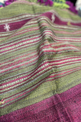 Tussar Silk Magenta Bhujodi Stole with Green Weaving