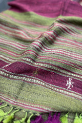 Tussar Silk Magenta Bhujodi Stole with Green Weaving