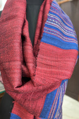 Tussar Silk Maroon Bhujodi Stole with Royal Blue Weaving