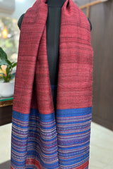 Tussar Silk Maroon Bhujodi Stole with Royal Blue Weaving