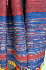 Tussar Silk Maroon Bhujodi Stole with Royal Blue Weaving