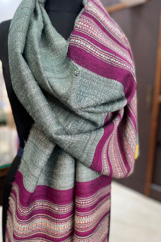 Tussar Silk Teal Green Bhujodi Stole with Magenta Weaving