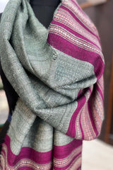 Tussar Silk Teal Green Bhujodi Stole with Magenta Weaving